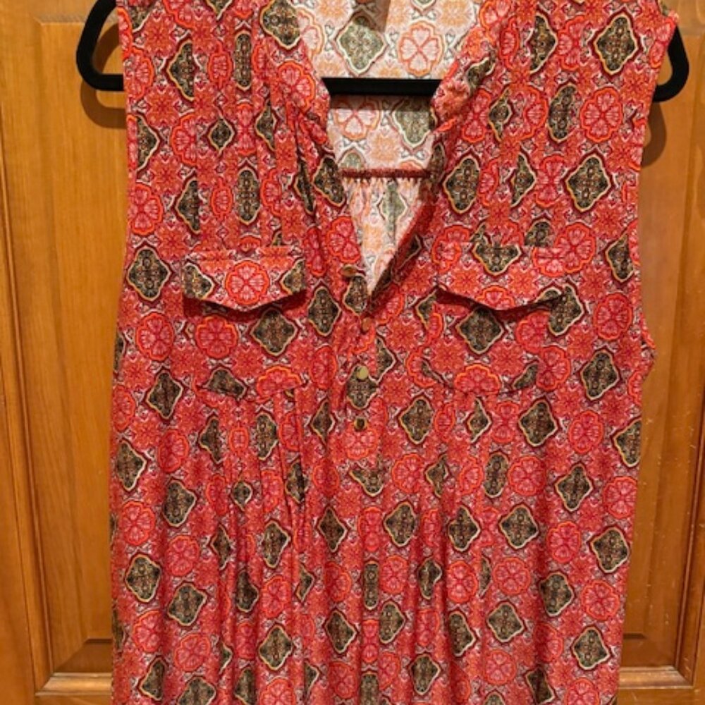 Cocomo Sleeveless Blouse Abstract Medallion Print Button Up Casual XL